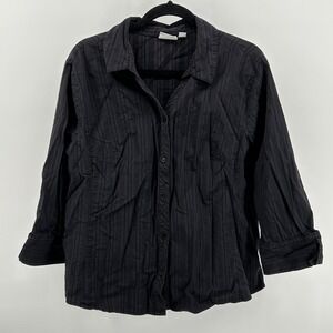 Sonoma Life Style XL Black Textured Stripe Button Down 3/4 Sleeve Goth Office